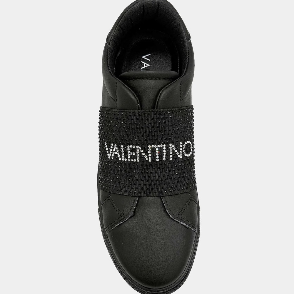 Mario Valentino Black Crystal Logo Slip-On Sneaker